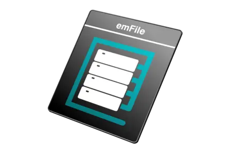 A digital folder icon labeled "emFile" displays a series of stacked white document outlines within a teal border. The background is dark, emphasizing the graphic representation of file organization.