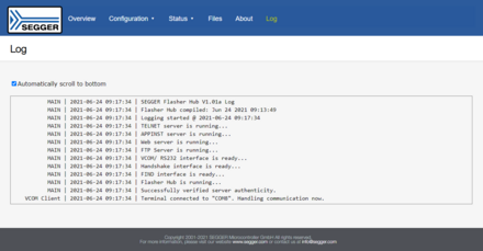Web server showiing log file option of Flasher Hub