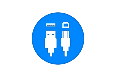 Icon featuring various USB connectors on a blue background. The left shows a standard USB connector, while the right displays two different types: USB Micro and USB Mini connectors. This graphic represents different USB variations commonly used for data transfer and charging.