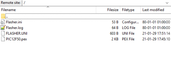 Screenshot showing emFTP root folder for visualizing Remote File Update with Flasher PRO, Flasher PRO XL, Flasher ARM