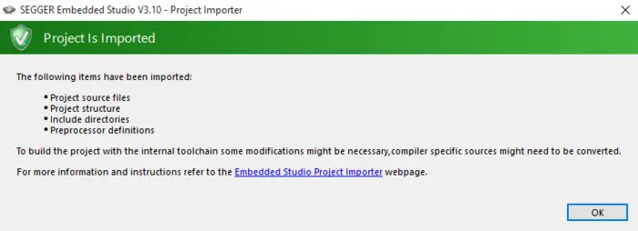 embedded studio 310 project imported