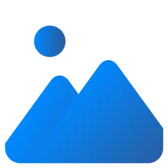 An abstract graphic depicting stylized blue mountains under a circular blue sun, set against a dark background. The image conveys a serene landscape, suggestive of nature and tranquility.
