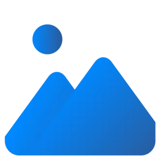 An abstract graphic depicting stylized blue mountains under a circular blue sun, set against a dark background. The image conveys a serene landscape, suggestive of nature and tranquility.