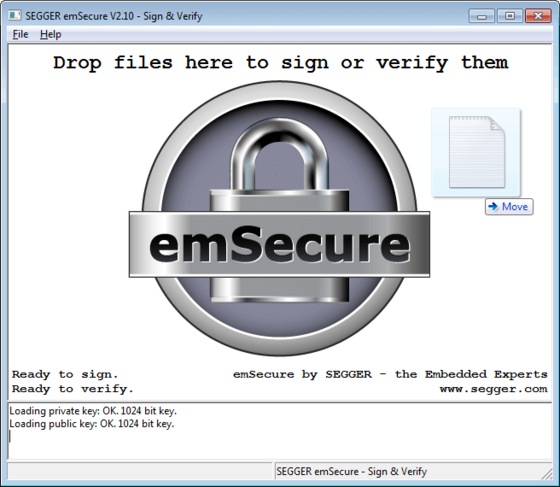 SEGGER Free Utilities - emSecure Sign & Verify drag screenshot