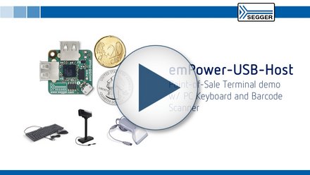 SEGGER emPower-USB-Host: Point-of-Sale Terminal demo w/ PC Keyboard and Barcode Scanner