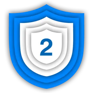 A layered shield emblem featuring varying shades of blue and white, with the number "2" prominently displayed in the center. The design conveys a sense of protection or security, typically associated with safety or achievement.