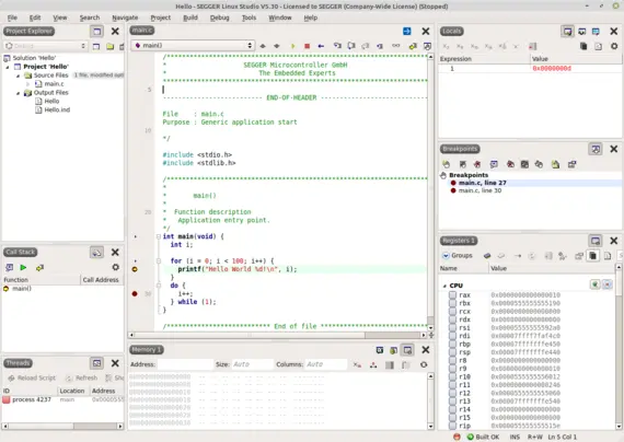 Linux Studio Debug View Linux Studio Debug View