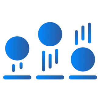 Three blue circles of varying sizes are depicted, with the leftmost circle showing two lines beneath it, the middle circle with three lines, and the rightmost circle with one line. The circles are arranged horizontally against a black background.