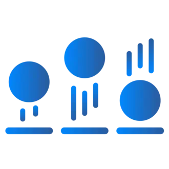 Three blue circles of varying sizes are depicted, with the leftmost circle showing two lines beneath it, the middle circle with three lines, and the rightmost circle with one line. The circles are arranged horizontally against a black background.
