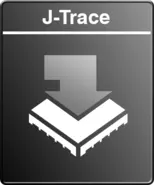 A graphic displaying the text "J-Trace" at the top, with a downward arrow above a stylized illustration of a circuit board. The overall color scheme is dark with a clean, modern design, emphasizing the technology-related theme.