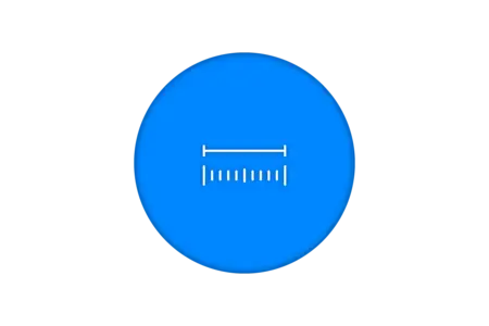 A blue circular icon featuring a simple representation of a ruler with both horizontal and vertical measurement lines. The design is minimalistic, emphasizing the concept of measurement.