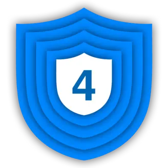 A blue shield icon with layered designs, featuring the number "4" prominently displayed in the center. The shield represents protection or security, with a smooth gradient adding depth.