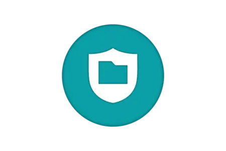 A teal circular icon featuring a white shield shape with a folder symbol inside. This design represents security and protection for data or files.