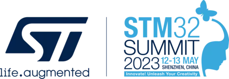 Logo for the STM32 Summit 2023, taking place from May 12-13 in Shenzhen, China. It emphasizes innovation and creativity, featuring the text "Innovate! Unleash Your Creativity" alongside the event's branding.
