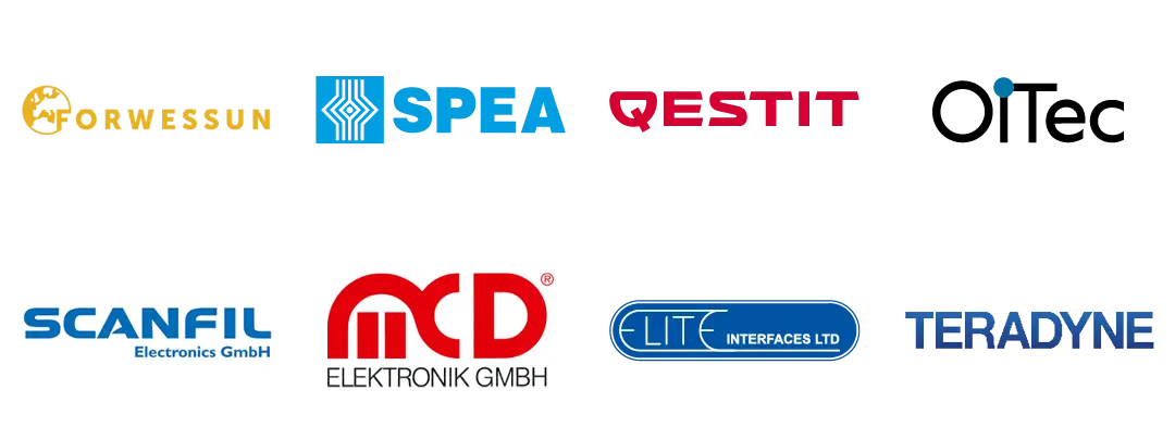 Logos of Flasher Partners Forwessun, SPEA, QESTIT, OiTec, Scanfil, MCD, Elite Interfaces, Teradyne