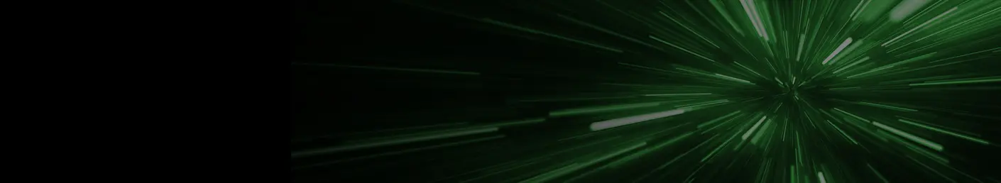 An abstract image of green light rays emanating from a central point, creating a sense of motion and energy. The background is dark, enhancing the vibrant green lines that convey a dynamic and futuristic feel.