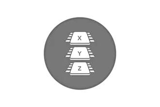 Icon featuring three rectangular elements, each labeled with the letters X, Y, and Z stacked vertically. The background is circular and gray, contrasting with the white elements. The design suggests a structured arrangement, possibly related to categorization or labeling.