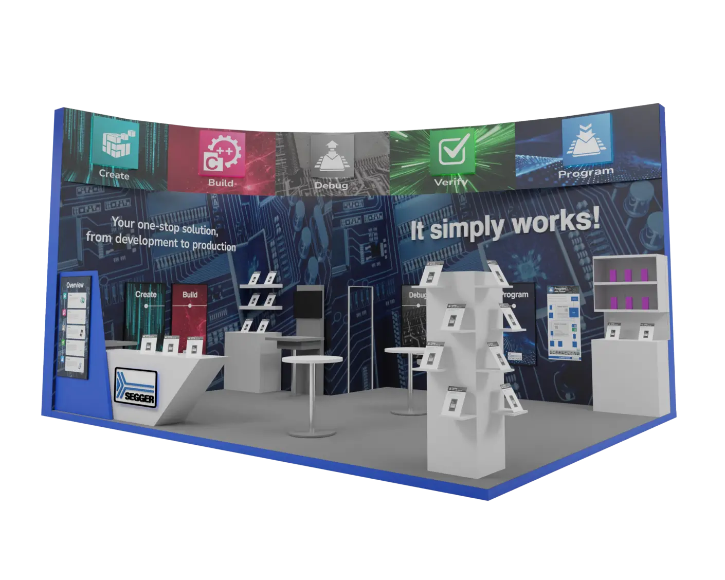 SEGGER booth embedded world 2025 Rendering of the SEGGER booth at the embedded world 2025