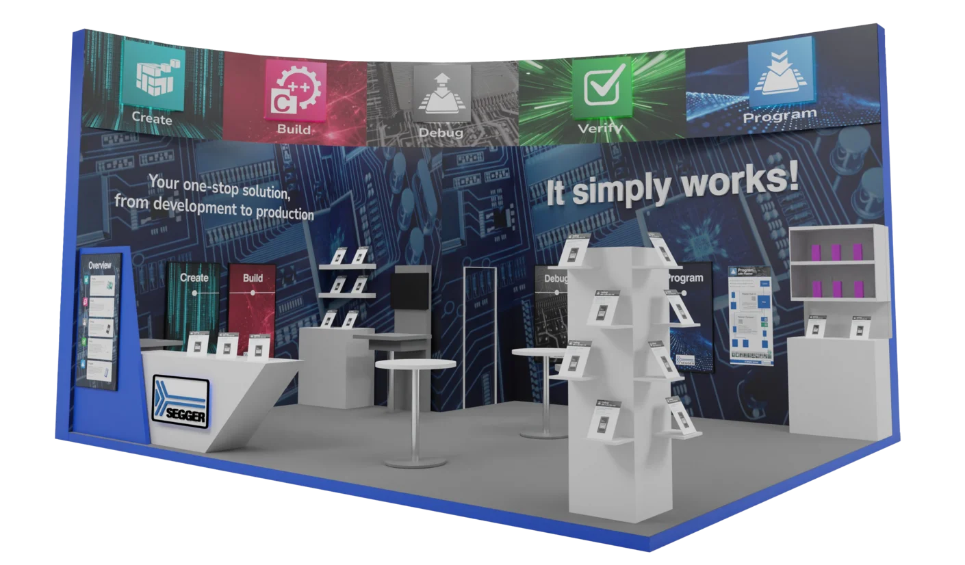 SEGGER booth embedded world 2025 Rendering of the SEGGER booth at the embedded world 2025