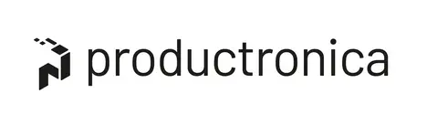 The image features the word "productronica" in bold, modern typography. A stylized icon resembling a series of connected shapes is present to the left, symbolizing innovation in electronics manufacturing. The overall design conveys a sense of technology and progress in the industry.