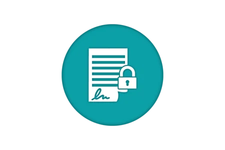 An icon featuring a document with lines and a signature, displayed alongside a padlock. The design symbolizes security and privacy in managing documents or contracts.