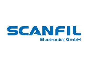 Logo of Scanfil Electronics GmbH, featuring the name "SCANFIL" in bold blue letters, with "Electronics GmbH" displayed below in smaller blue text. The design conveys a professional and modern image, representing the electronics industry.