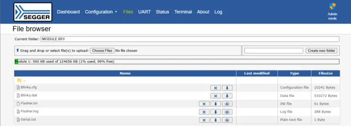 File management with the web interface of Flasher Hub-12