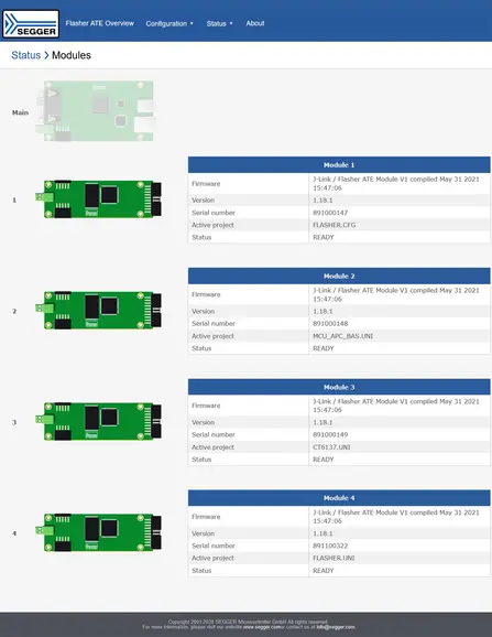 Web server showing programmer status of Flasher ATE