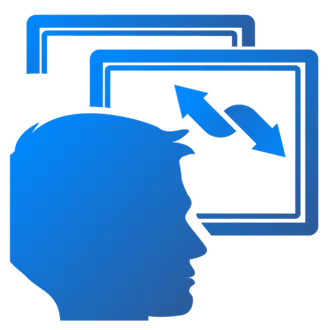 An abstract illustration featuring a silhouette of a person's head facing two overlapping screens. Arrows on the screens indicate a process of exchange or interaction between the person and the digital content. The color scheme is a gradient of blue, emphasizing a tech-oriented theme.