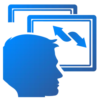 An abstract illustration featuring a silhouette of a person's head facing two overlapping screens. Arrows on the screens indicate a process of exchange or interaction between the person and the digital content. The color scheme is a gradient of blue, emphasizing a tech-oriented theme.