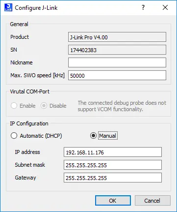 J-Link Cfg Config Dialog 1909