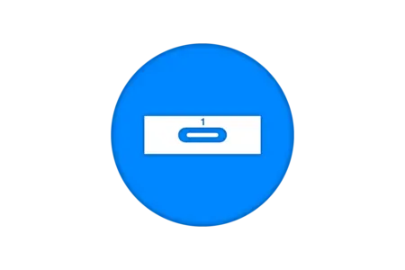A blue circular icon featuring a white rectangle in the center, which has a horizontal oval shape and the number "1" displayed inside it.