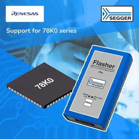 News graphic: left: black chip, right: blue rectangular Flasher programming device  