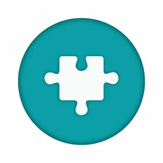 White puzzle piece icon set against a teal circular background.