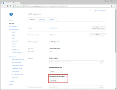 Dropbox CLient New App Created