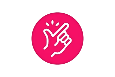 A stylized white hand is depicted making a snapping gesture against a bright pink circular background, symbolizing interaction or a fun event. The design emphasizes enthusiasm and creativity.