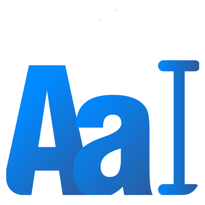 The image features the letters "A" and "a" in a gradient blue color, representing uppercase and lowercase forms of the letter 'A'. The design emphasizes typography and could symbolize themes of communication or text processing. The background is solid black.