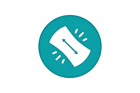 A circular icon with a teal background features a stylized, white abstract shape resembling a flexible item being stretched horizontally, with arrows indicating movement. This design suggests concepts such as flexibility or adaptability.