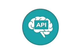 A teal circular icon featuring a white brain graphic with the text "API" enclosed in a rectangular box at the center. The design symbolizes the connection between cognitive processes and application programming interfaces.