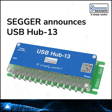PR Graphic: USB Hub-13 Image of USB Hub-13 and SEGGER logo