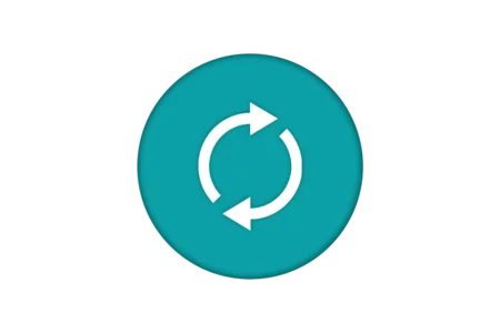 A circular teal icon featuring two white arrows forming a loop, symbolizing refresh or synchronization.