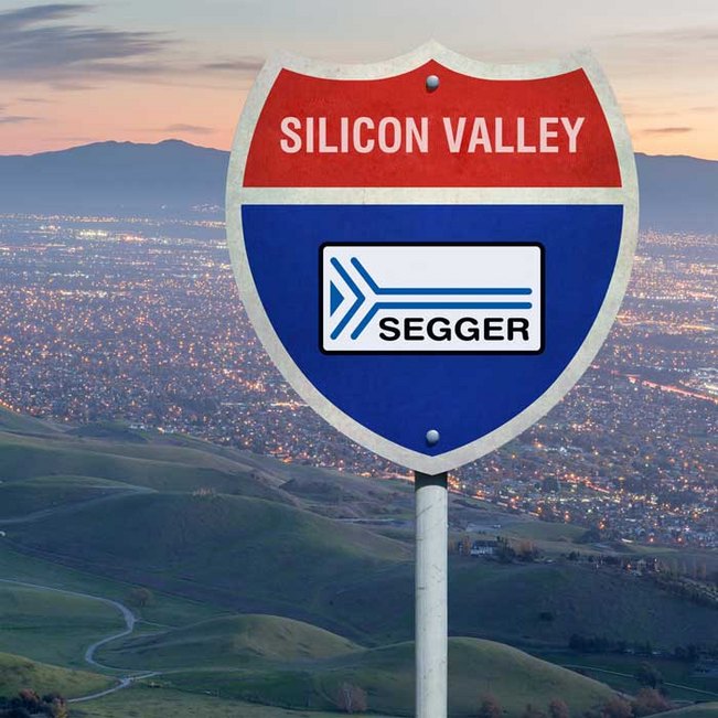 Look over Silicon Valley with road sign showing SEGGER logo