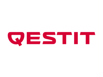 The image features the word "QESTIT" in bold red text on a white background. The design emphasizes simplicity and clarity, focusing on the brand name without additional elements.