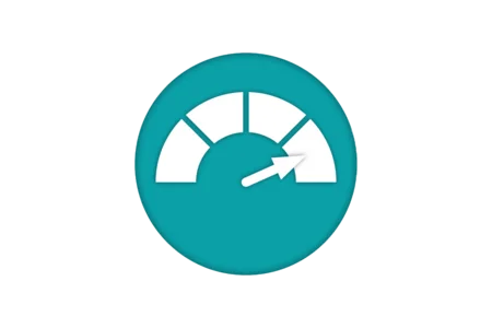 The image shows a circular gauge with a pointer indicating a moderate level. The background is teal, while the gauge itself is white, with sections that represent varying levels of measurement. The pointer suggests a specific reading within the gauge.