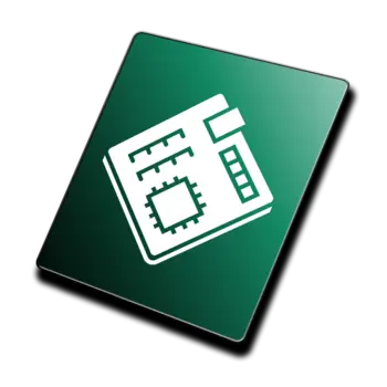 An illustration of a printed circuit board featuring a central chip, connectors, and lines symbolizing electrical paths. The background is a gradient of green, emphasizing the technology theme.