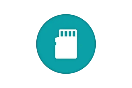 A white microSD card icon is centered within a teal circular background. The icon represents a storage device used for data storage in various electronic devices.