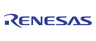 Logo of Renesas, a technology company specializing in semiconductor solutions, displayed in bold blue letters. The design features a stylized graphic element integrated with the text, highlighting the company's modern and innovative approach in the tech industry.