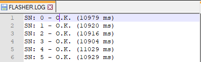 Flasher PRO, emFTP: Log file (screen)