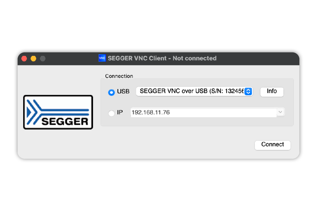 SEGGER VNC Client main window on macOS